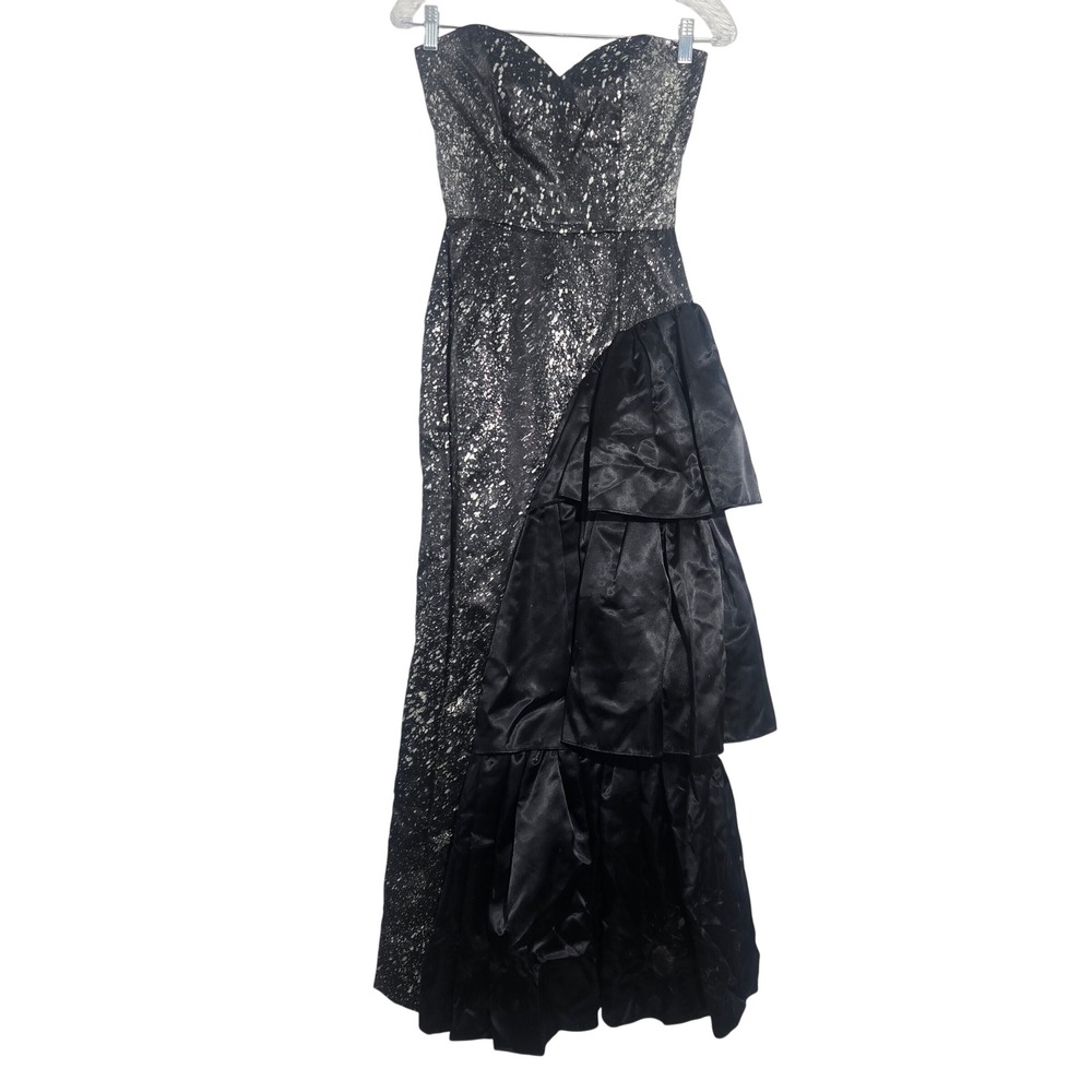 TD4 by Eletra Vintage 80s‎ Prom Gown Silver Metallic Splatter Ruffle Dress 5/6